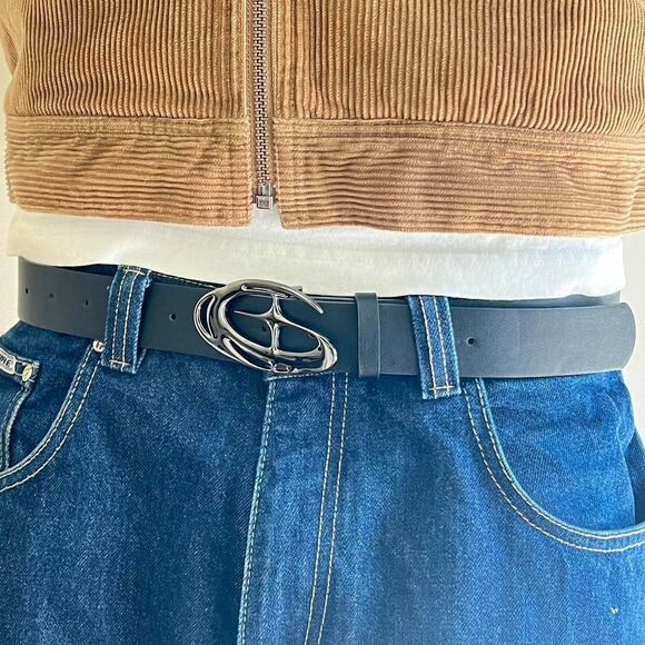 y2k 2000s chrome star futuristic cross emblem black grunge emo belt - Picture 6 of 7